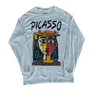 Freshly Painted Men Cream PICASSO Print Long Sleeves Pullover Graphic Shirt S